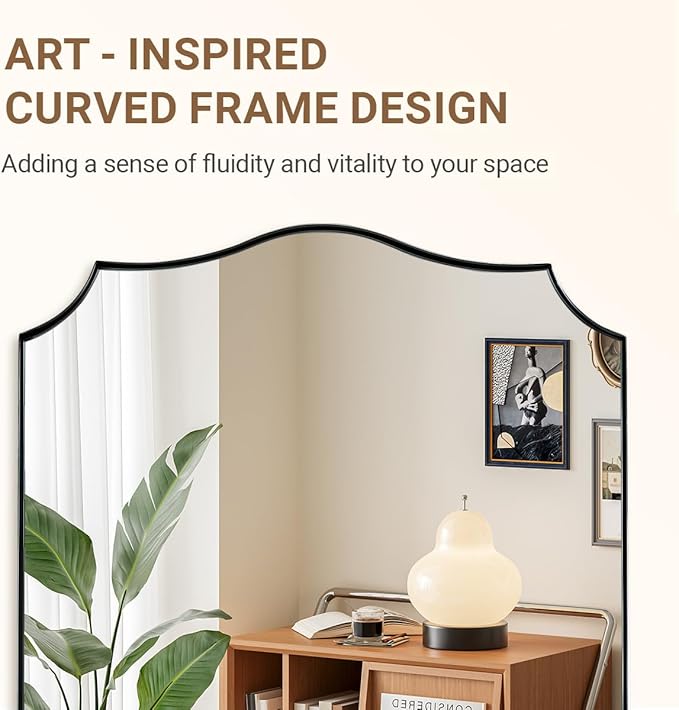 ANDY STAR Brushed Nickel Mirror, 24x32 Inch Unique Mirror for Bathroom, Silver Bathroom Vanity Mirror, Modern Curved Design, Rust-Proof Stainless Steel Metal Frame