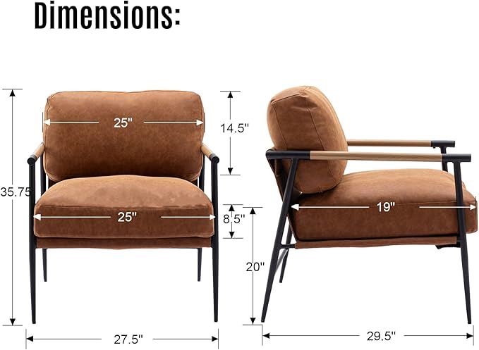LukeAlon Mid-Century PU Leather Accent Chair, Ultra Soft Living Room Chair with Metal Legs Modern Armchair Upholstered Comfy Leisure Chair for Bedroom Reception Area Reading Room, Brown