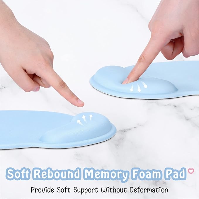 Hsurbtra Ergonomic Mouse Pad with Wrist Rest Support, Gel Mouse Pads with Non-Slip PU Base, Pain Relief Memory Foam Computer Mat, Cute Office Supplies Desk Decro Accessories, Sky Blue