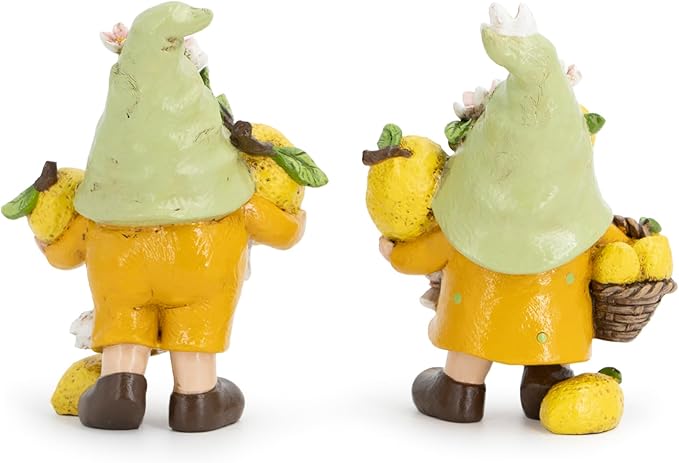 Hodao Set of 2 Lemon Gnome Figurines Sets - Lemon-Themed Gnomes Indoor Home Decor for Summer - Decorative Gnomes for Kitchen, Living Room, or Shelf - Cute Yellow Ornaments for Thanksgiving (Yellow-2)
