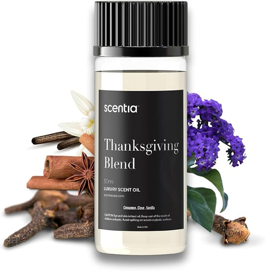 Scentia Thanksgiving Blend Essential Oil – 50ml Holiday Aromatherapy with Cinnamon, Clove, Vanilla & Coconut | Fall Diffuser Oil for Home, Gifting, Candles & DIY Soaps