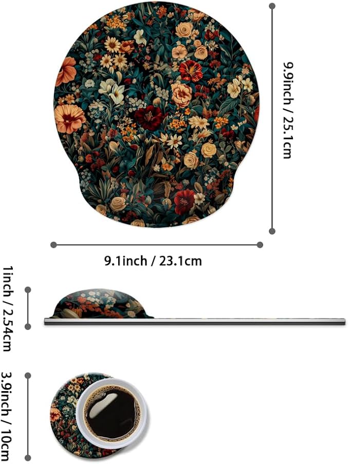 Ergonomic Mouse Pad with Memory Foam Wrist Rest Support Design,Relieve Wrist Pain Mousepad,Non-Slip Base for Laptop,Computer,Office Desk Accessories,Carpal Tunnel,Retro Floral