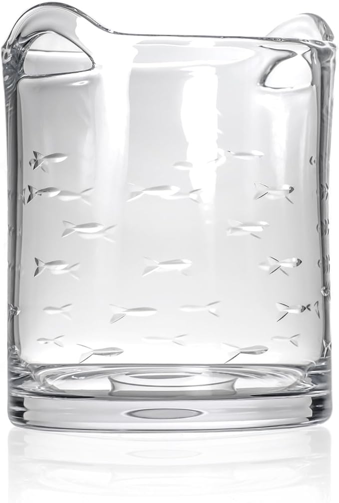 Rolf Glass School of Fish Ice Bucket | Glass Champagne Ice Bucket | Lead-Free and Diamond-Wheel Engraved | Designed and Engraved in the USA | Nautical and Coastal