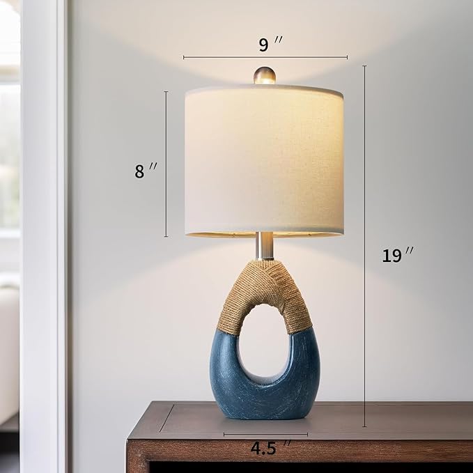 OYEARS 19" Boho Bedside Lamps Set of 2, Suitable for Small Spaces, Blue Table Lamps for Living Room & Coastal Farmhouse End Tables