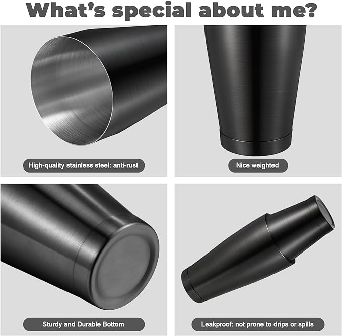 Sabary 6 Pcs Cocktail Shakers Professional Bar Shaker Boston Set Stainless Steel Martini Drink Mixer Basic Tool Weighted Shake Metal Can Cocktail Shaker Set, 18 Oz, 28 oz (Sanding Black)