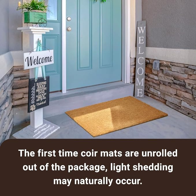 KANKUN Coco Coir Door Mat with Heavy Duty Backing, Welcome Doormat (17" x 30"), Doormat Entrance (Plain - 2Pack)