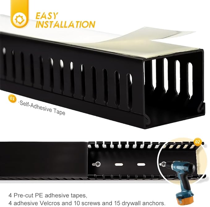 Cable Raceway 95" Open Slot Cable Management Kit Large Capacity Upgraded Snap Structure,Wire Cover Cord Hider for Under Desk&Industrial Network/PC/TVs- 23.6" X 1.97" X 1.97" X 4PCS LWH Black Color