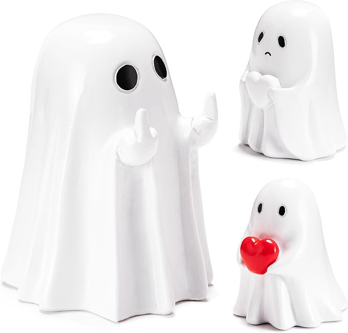 Halloween Ghost Figurine 3pcs Resin Ghost Spooky Statue Set Quirky Gifts Small Figurines for Halloween Party Tabletop Desk Home Decor