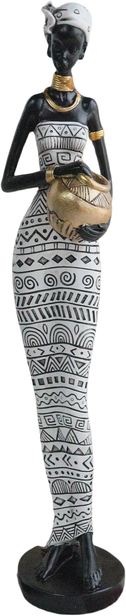 African Traditional Art Handmade Statues, Black and White Geometric Pattern Long Skirt Women's Ornaments and Decorations, Suitable for Home Study Display and Cultural Gift Collection