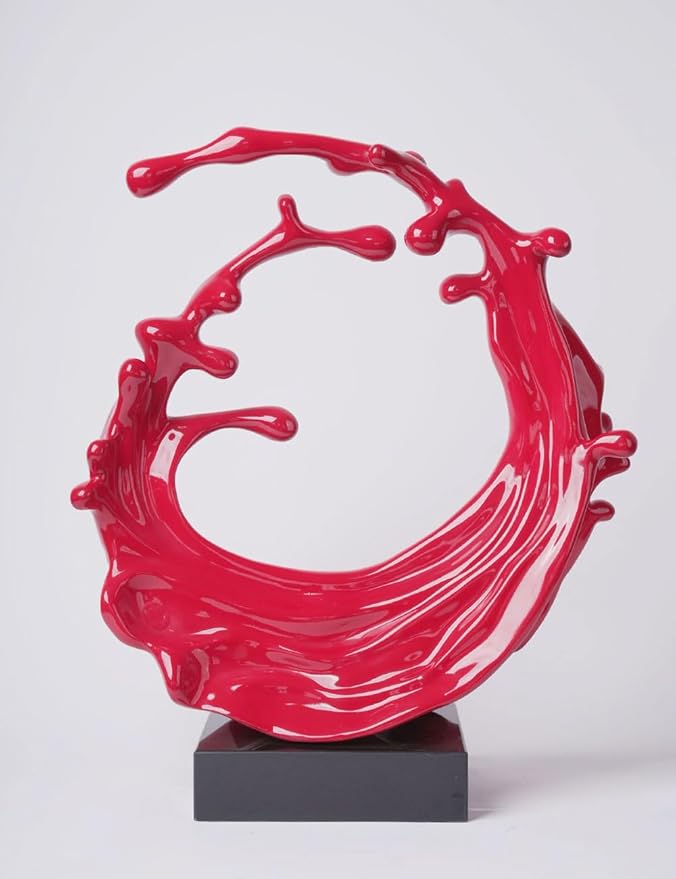 Abstract Sculpture Decor Modern Arts Sea Wave Figurine Table Centerpiece Statue Polyresin Red 16.5 inch