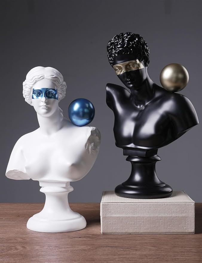 Abstract Sculpture Decor Modern Arts Greek Bust Figurine Table Centerpiece Statue Polyresin White 13.8 inch