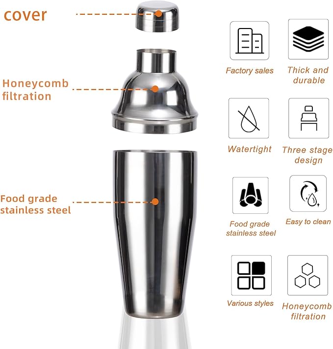6 Piece 26oz Professional Cocktail Shaker Set with Built-in Strainer,Martini and Margarita Shaker for Home Bar, Boston Bartending Kit Gift for Beginners (750ml/26oz)