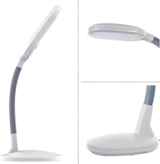 LED Desk Lamp - Sunlight Lamp with Adjustable Gooseneck Arm - Home and Office Desk Lamps Great for Reading and Crafting by Lavish Home (White)