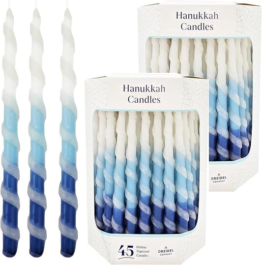 The Dreidel Company Deluxe Twisted Blue & White Hanukkah Menorah Candles for All 8 Nights of Chanukah (2-Pack)