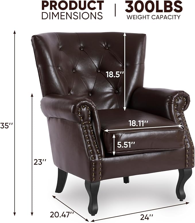 MOJAY PU Leather Accent Chair Set of 2, Modern Armchair Living Room Chair, Upholstered Club Chair with Rivet Trim, Mid-Century Sofa Chair with Sturdy Wood Legs for Bedroom (Caramel)