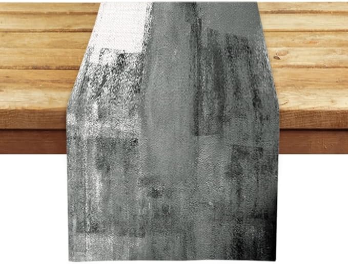 OYIMUA Grey and White Abstract Modern Table Runner, Art Rustic Kitchen Dining Table Decor for Holiday Home Party 13x72 Inches