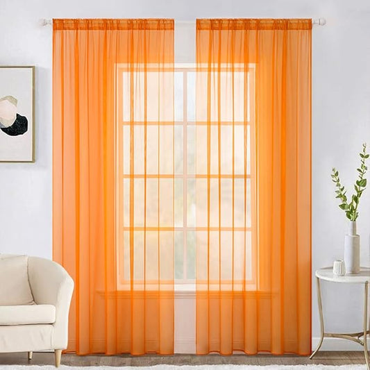 MIULEE 2 Panels Solid Fall Color Sheer Window Curtains Elegant Window Voile Panels/Drapes/Treatment for Bedroom Living Room (54X72 Inches Orange)