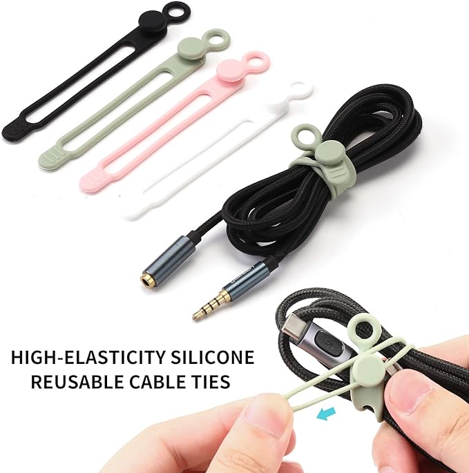 [20Park]UMUST Silicone Cable Ties, Reusable Cable Management Organizer, Cord Tie,Multipurpose Elastic Cord Organizer for Bundling and Fastening Cable Cords Wires(black)