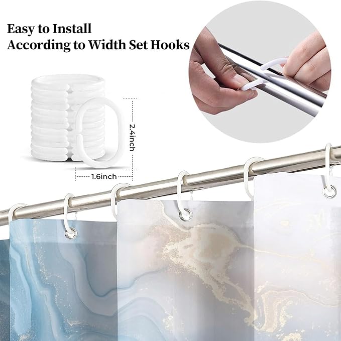 Renaiss Blue Ombre Marble Shower Curtain Modern Large Waterproof Fabric Gold Gilt Design Bathroom Shower Curtain Abstract Bath Accessories Set Hooks Hotel Home Luxury Decor Washable 60" W x 72" L