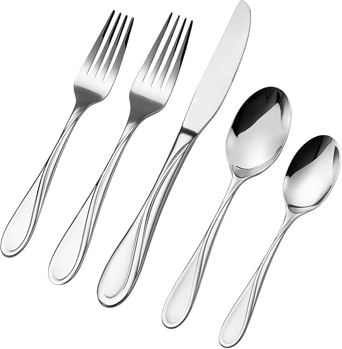 VEVOR 30-Piece Silverware Set, Food-Grade Stainless Steel Flatware Utensils, Mirror Finished Cutlery Set, Dishwasher Safe Eating Tableware for Kitchen Home, Service for 6, Include Knife Fork Spoon