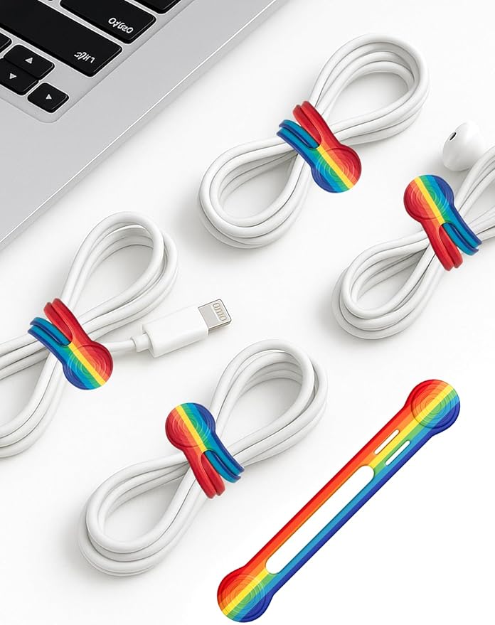 6 Packs Magnetic Cable Clips,Long Silicone Cable Straps, Reusable Cable Straps Wire Organizer,Rainbow Cable Management,Cord Organizer for Home Office Desk PC Accessories