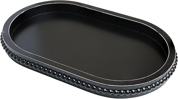 Black Oval Wood Decorative Ottoman Tray for Coffee Table Kitchen Counter, Living Room, Handcrafted Wooden Serving Tray for Table Centerpiece