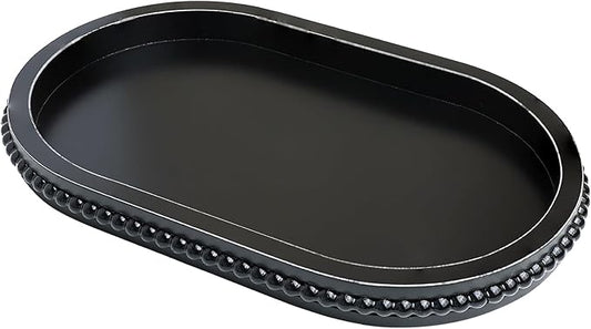 Black Oval Wood Decorative Ottoman Tray for Coffee Table Kitchen Counter, Living Room, Handcrafted Wooden Serving Tray for Table Centerpiece