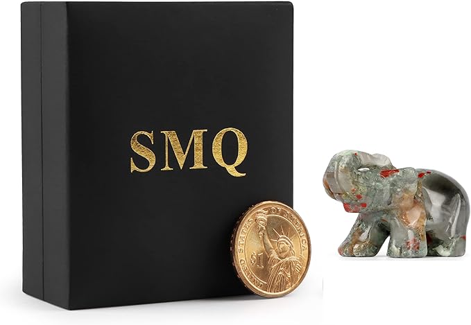 SMQ 2.0" Africa Bloodstone Crystal Elephant Statue,Hand Carved Healing Crystal Gemstone Elephant Animal Figurine Crafts Gifts Decor for Home Office Desk