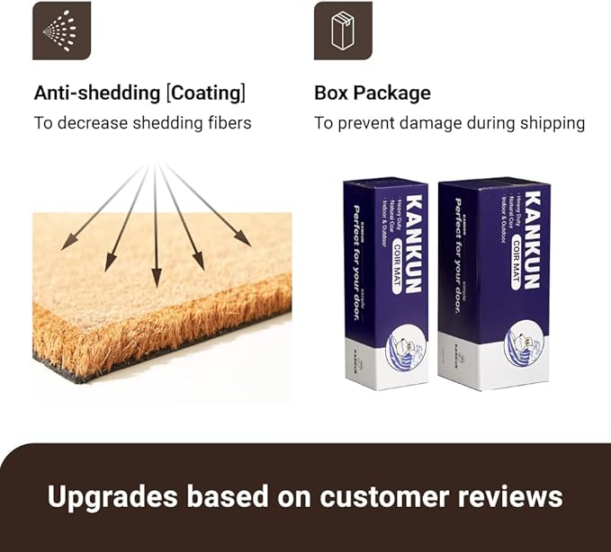 KANKUN Coco Coir Door Mat with Heavy Duty Backing, Welcome Doormat (17" x 30"), Doormat Entrance (Welcome2)