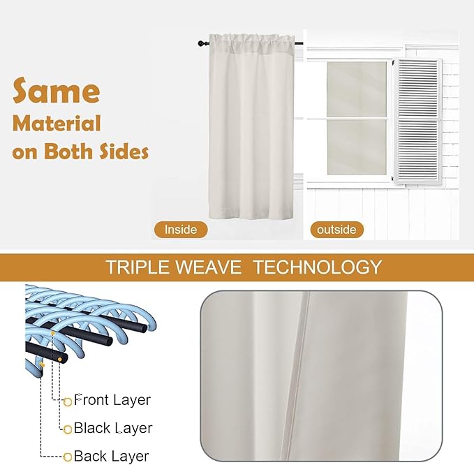 Aiyufeng Natural Short Room Darkening Curtains for Bedroom 45 Inches Long 2 Panels Set, Solid Thermal Insulated, Energy Saving Window Treatment Curtains Blackout Drapes, W40 x L45 Inch, Natural