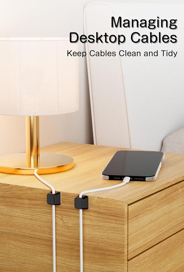 Viaky 8 Pack Magnetic Cable Clips, Large Size Under Desk Cable Management, Workspace Charger Organizer,Cord Holder with Adhesive Metal Disc, Office Desk Accessories for Nightstand Car Wall (Black)