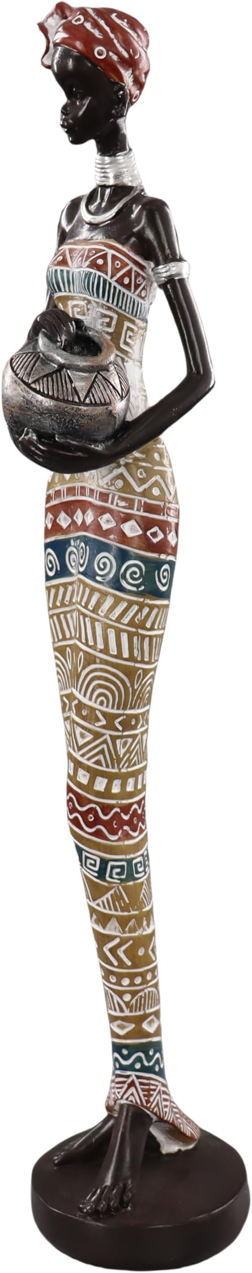 African Traditional Art Handmade Statues, Colorful Geometric Pattern Long Skirt Women's Ornaments and Decorations, Suitable for Home Study Display and Cultural Gift Collection
