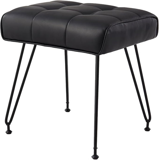PU Leather Vanity Stools, Vanity Stool Chairs for Makeup Faux Leather Foot Stools Ottoman with Metal Leg Make up Chairs for Vanity Small Bench Seat for Living Room Bedroom (Black)