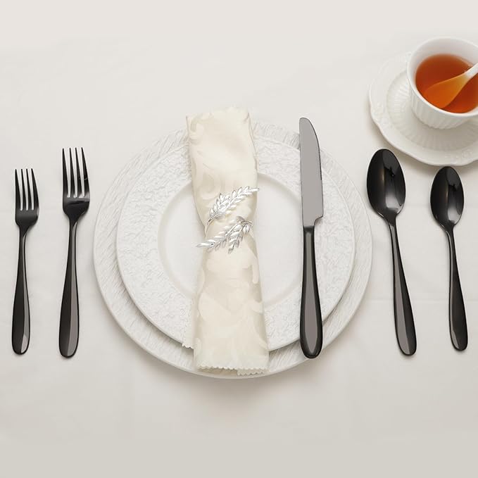 40-Piece Black Silverware Set, Flatware Set for 8, Food-Grade Stainless Steel Tableware Cutlery Set, Mirror Finished Utensil Sets for Home Restaurant, Forks Spoons and Knives Set, Dishwasher Safe