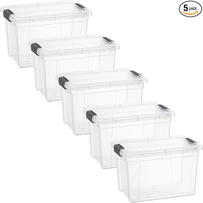 Superio Clear Storage Boxes with Lids, 8.7 Quart Plastic Container Bins for Organizing, Stackable Crates, BPA Free, Non Toxic, Odor Free, Organizers for Home, Office and Dorm, 5 Pack