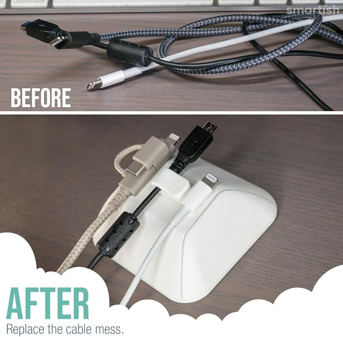 Smartish® Magnetic Cord Holder - Cable Wrangler Organizer with Magnet Clips for Charger Management on Desktop, Nightstand, or Side Table for All Cables, USB-C, Lightning Cables - Snow Day White