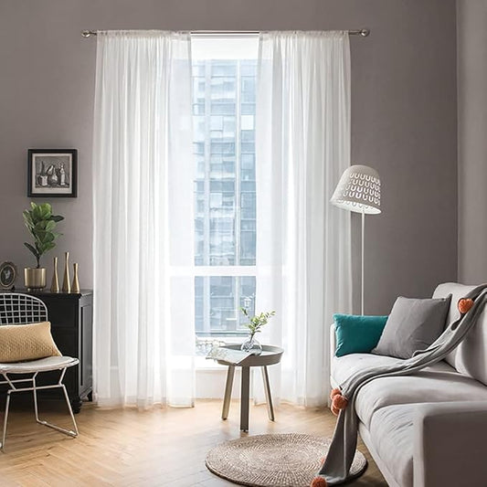 MIULEE 2 Panels Solid Color White Sheer Window Curtains Elegant Window Voile Panels/Drapes/Treatment for Bedroom Living Room (54 X 104 Inches White)