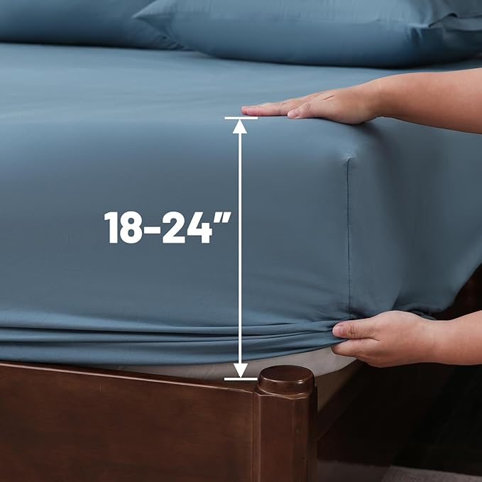 Extra Deep Pocket King Sheets 18-24 Inch 100% Egyptian Cotton 1000 Thread Count Sateen Weave Soft Breathable 4 Pieces（King，Dusty Blue）