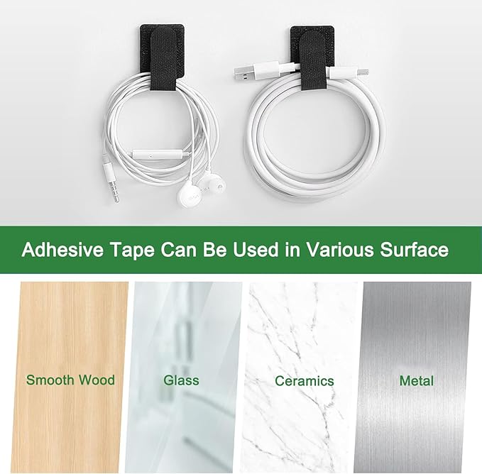 100pcs Hook and Loop Cable Ties, Sticky-Back Cable Straps, Cable Clip,Cord Organizer, Wire Management Household & Office Essentials (White)