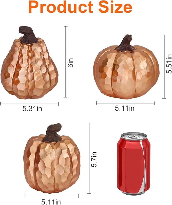 6Inch Fall Pumpkin Decor Set of 3, Resin Pumpkins Thanksgiving Table Decor, Faux Pumpkins Suitable for Fall Home Decor,Fall Table Decorations,Fall Mantel Decor