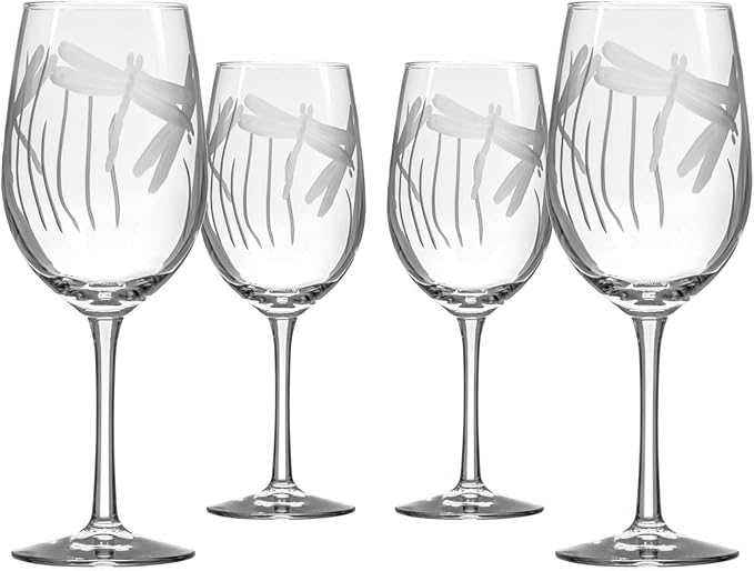 Rolf Glass - Dragonfly White Wine Glass 12 ounce - Stemmed Wine Glasses Set of 4 - Lead-Free Crystal Glass - Engraved White Wine Glasses - Made in the USA