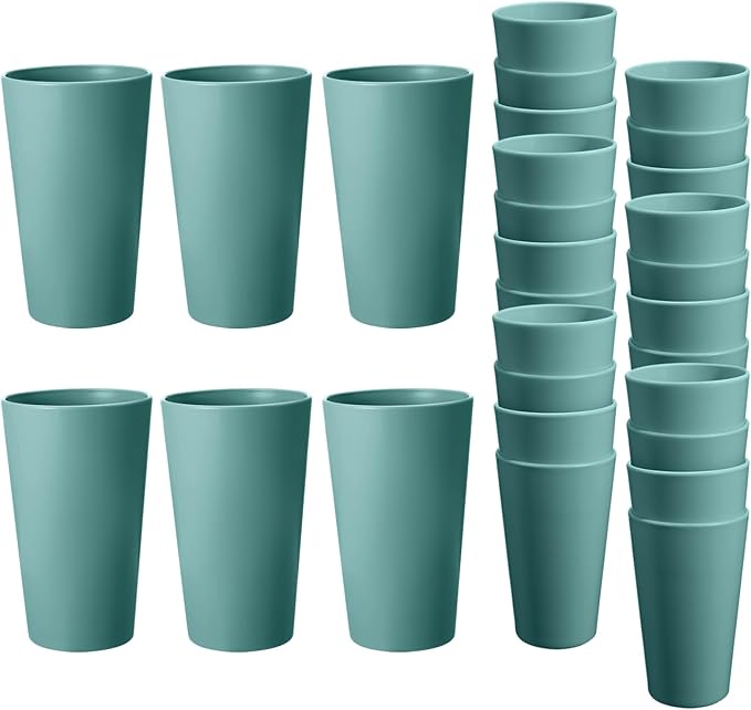 24 Pcs Unbreakable Plastic Cups Set, 20 oz Reusable Plastic Cups, Stackable Water Tumblers, Drinking Cup for Kitchen, Outdoor, BPA-free, Dishwasher Refrigerator and Microwave Safe, Dark Green