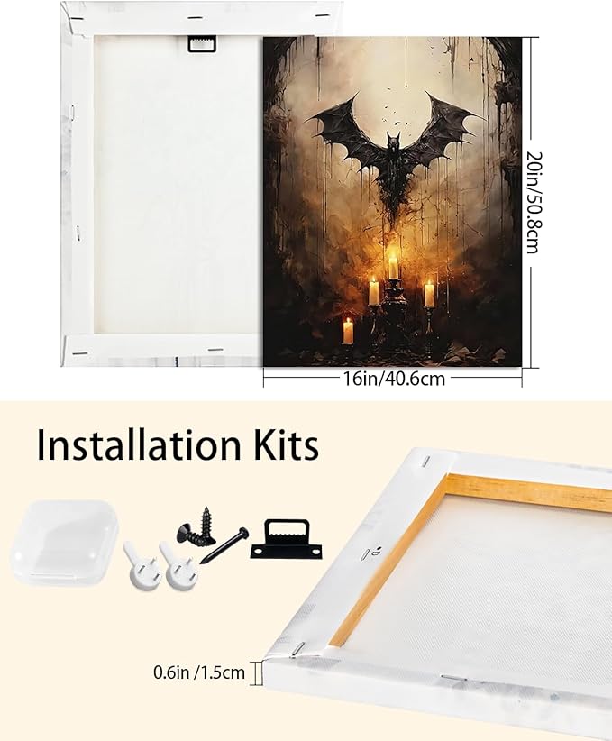 AbcCustomize Halloween Canvas Wall Art - Vintage Moody Bat Poster, Gothic Dark Academia Wall Decor, Spooky Halloween Decor for Farmhouse & Cottage, Fall Decorations Indoor for Living Room & Bedroom