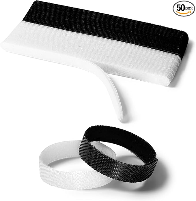 50PCS Reusable Cable Ties,Adjustable Cable Management,Cord Organizer,Cable Organizer,Multi-Purpose Wire Ties (25 Pcs Black and 25 Pcs White Cable Ties)