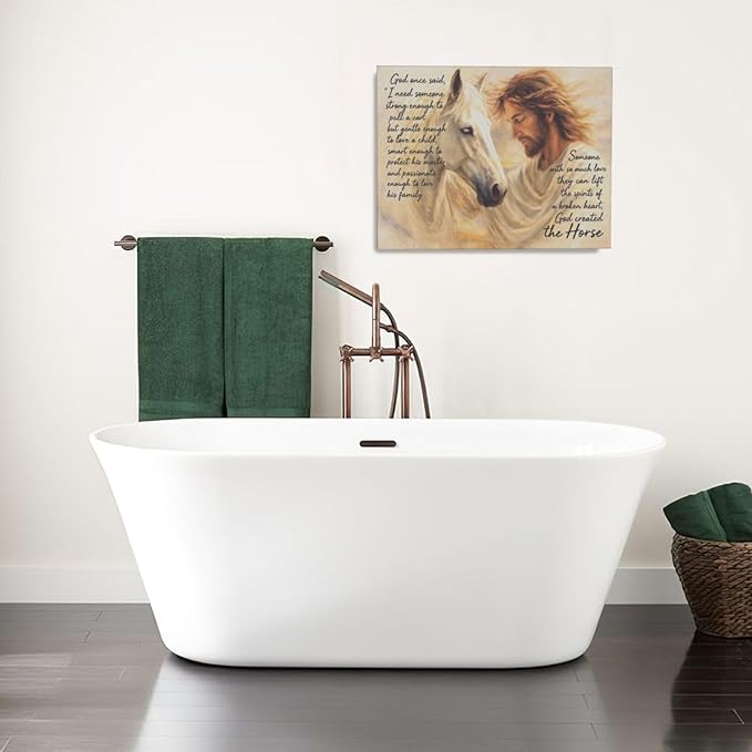 Horse Wall Art Christian Jesus Canvas Wall Decor Scripture Pictures Christ Paintings Prints Religious Bible verse Artwork Framed Decorations For Church Prayer Room Bathroom Bedroom Living Room Gifts 20" x 16"