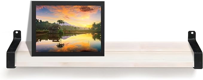 InPlace Wall Mounted Floating Shelf, Real Wood Industrial Bracket Ledge, 5" D x 48" W x 2.75" H, Distressed White, Heavy-Duty for Living Room, Bathroom, Kitchen, Office 9602118E