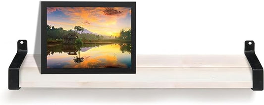 InPlace Wall Mounted Floating Shelf, Real Wood Industrial Bracket Ledge, 5" D x 36" W x 2.75" H, Distressed White, Heavy-Duty for Living Room, Bathroom, Kitchen, Office 9602116E