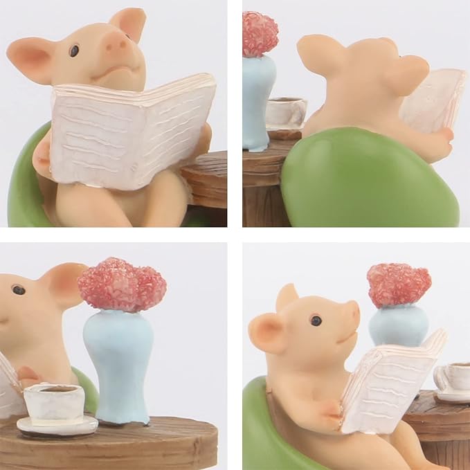 Mini Pig Figurine, Resin Home Decor, Lucky Animal Garden Statue for Micro Landscape