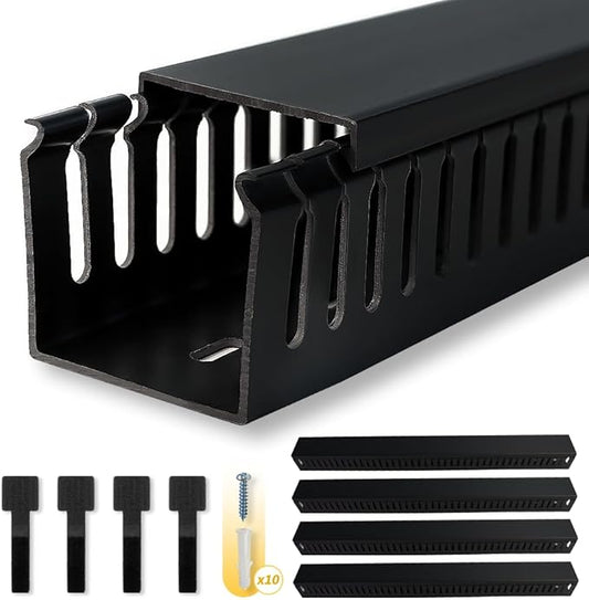 Cable Raceway, 95" Open Slot Cable Management Kit with Upgraded Snap Structure,Wire Cover Cord Hider for Under Desk&Industrial Network/PC/TVs- 23.6" X 1.97" X 2.4" X 4PCS (LWH,Black)
