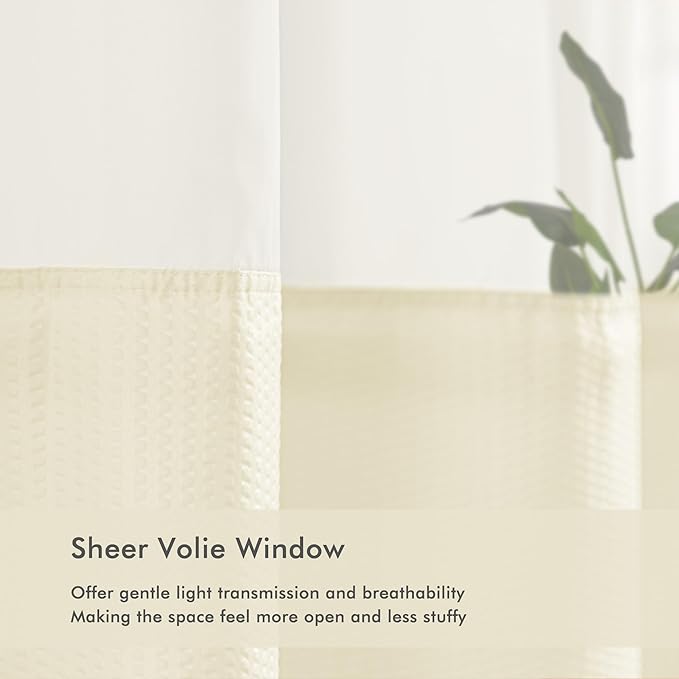 Mrs Awesome No Hook Shower Curtain with Snap-in Liner Less Time On/Off, Embossed Waffle-Look Textured Fabric Shower Curtain for Bathroom, Soft & Lightweight, 71x74, Cream